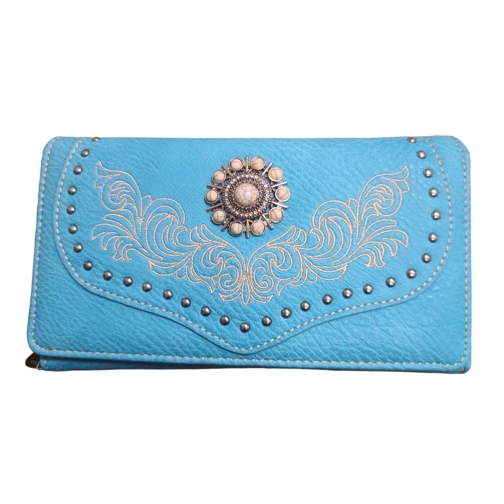 Montana West Concho Leather studded floral embroidered Wallet Western Boho NWT